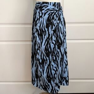 Topshop Skirt Sarong Style Overwrap Asymmetric Hem Zebra Print Blue Black 10 NWT